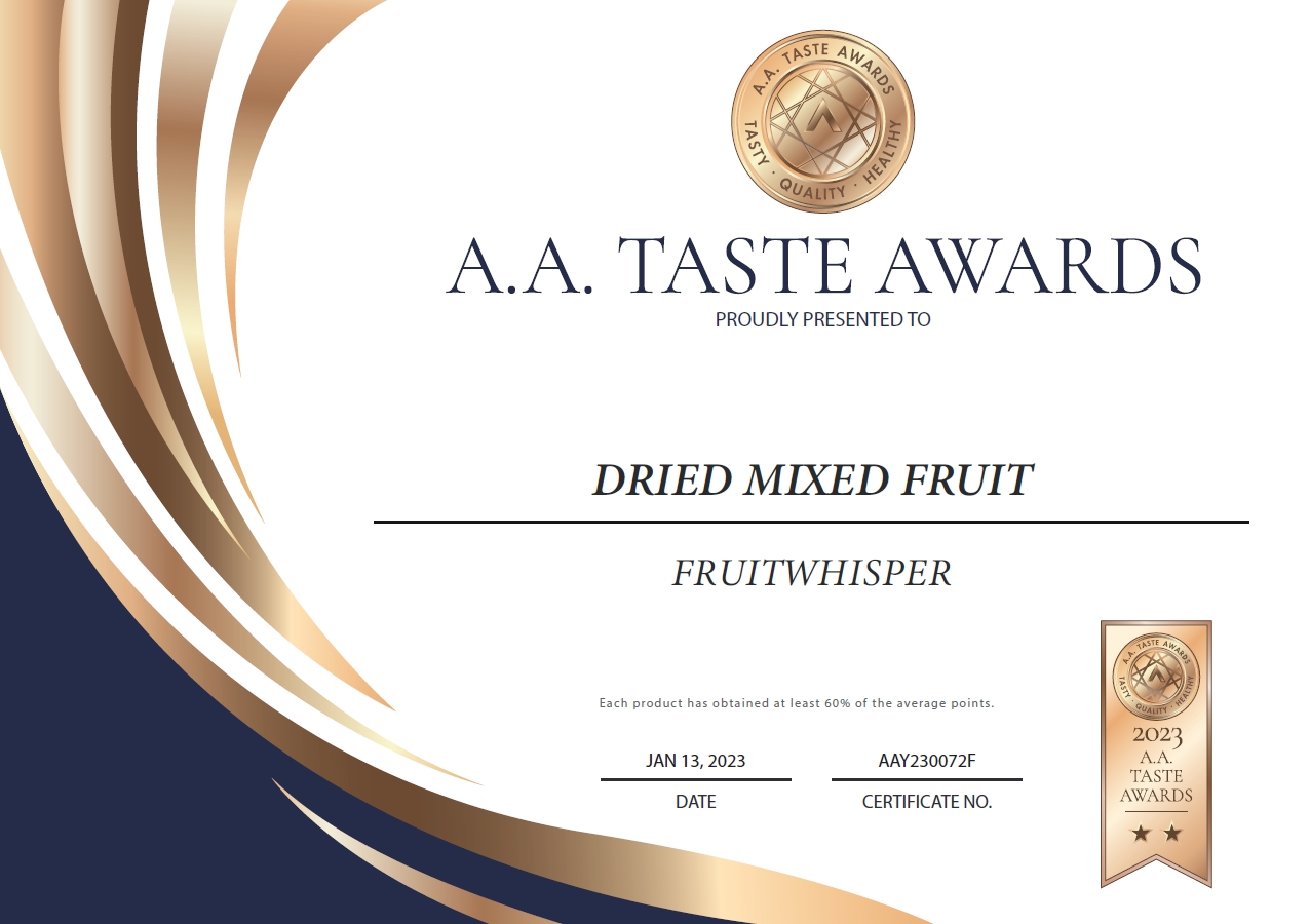 講果語綜合果乾榮獲全球四大美食評鑑之一的 A.A. TASTE AWARDS全球純粹品味評鑑獎兩星評鑑